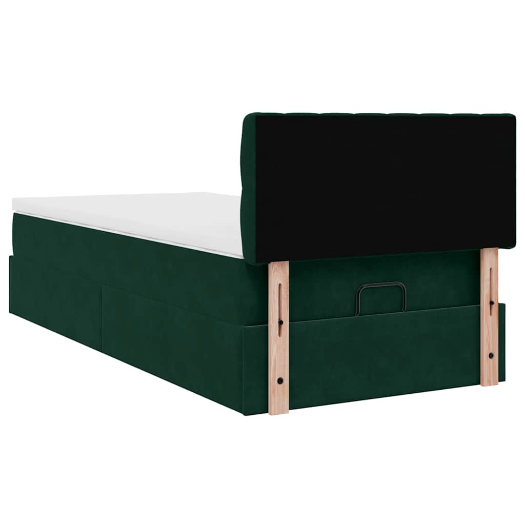 Pouf Letto con Materasso e LED Verde Scuro 80x200cm in Velluto