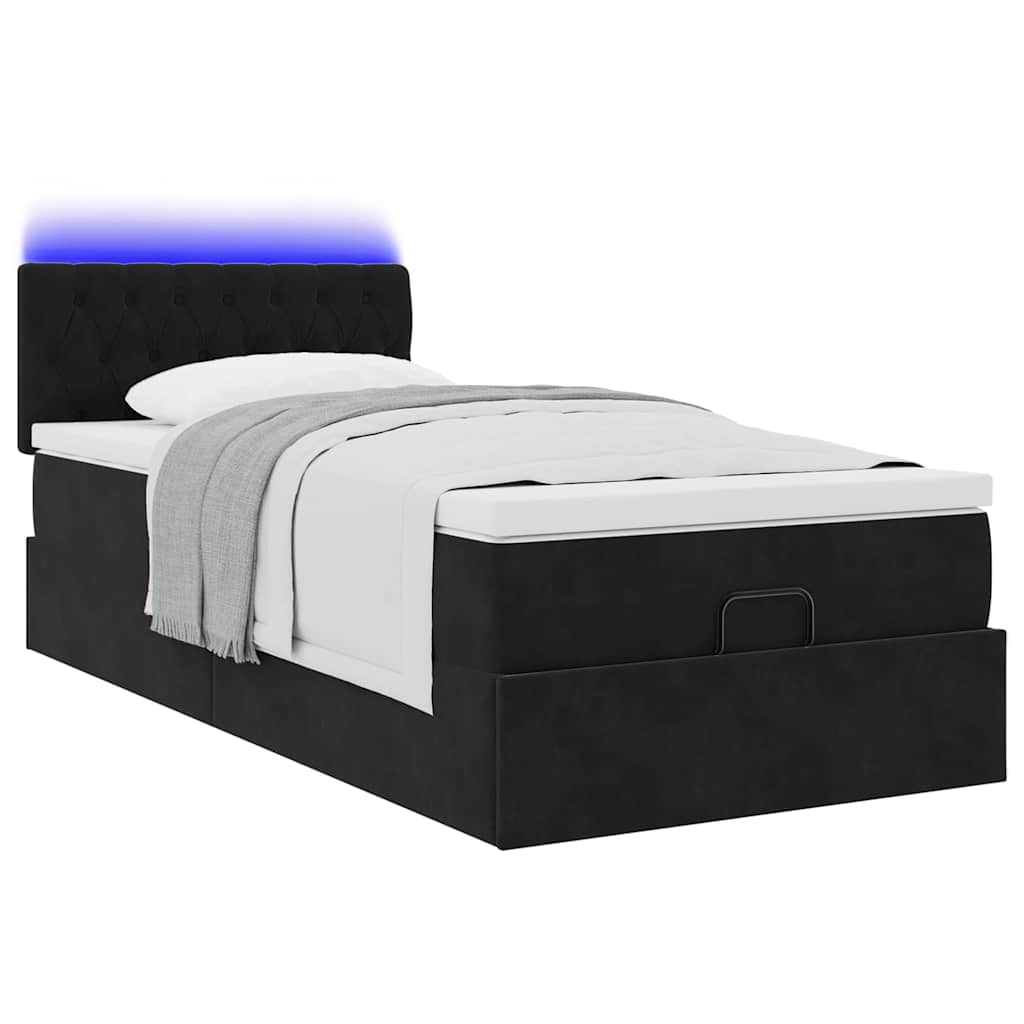 Struttura Letto Pouf con Materasso Nero 100x200 cm Velluto