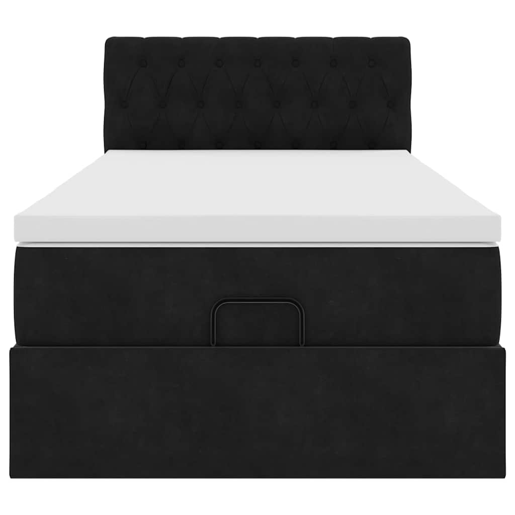 Struttura Letto Pouf con Materasso Nero 100x200 cm Velluto
