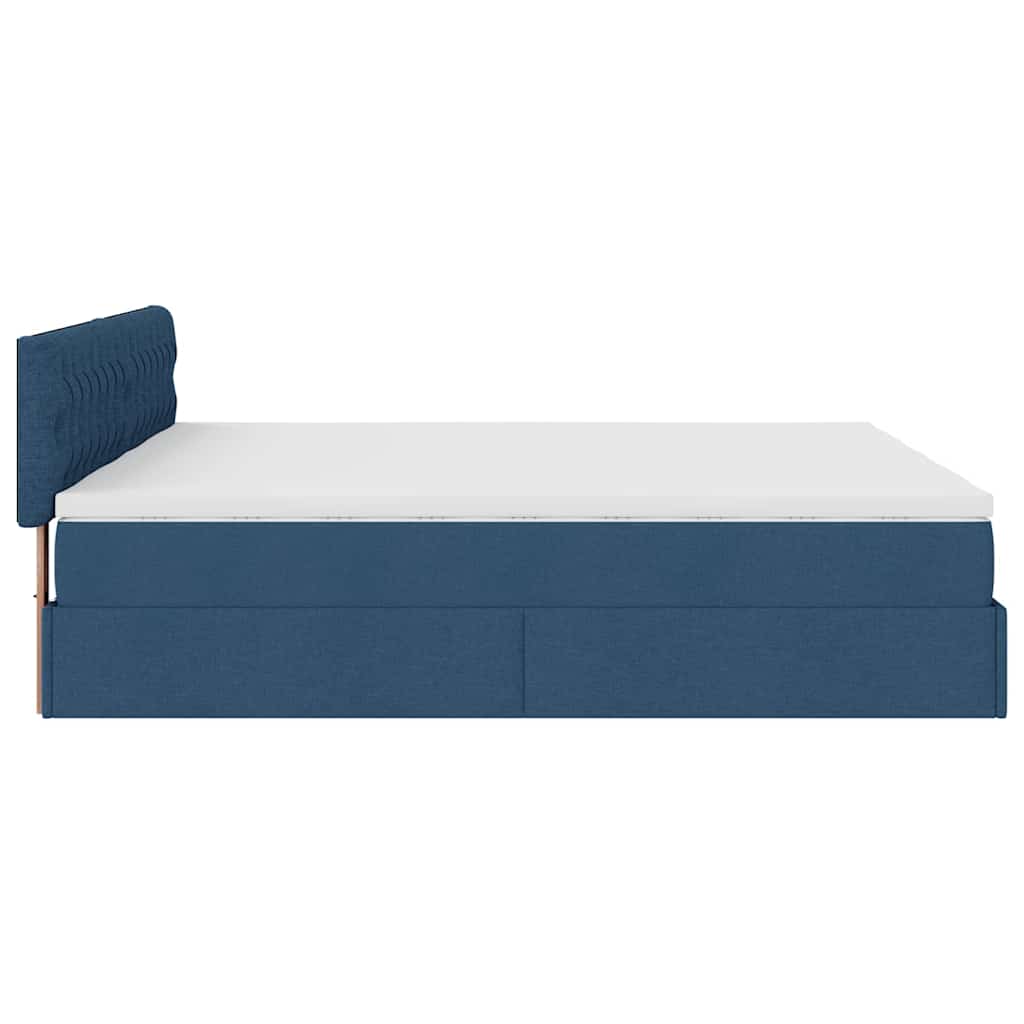 Struttura Letto Pouf con Materassi Blu 160x200 cm in Tessuto