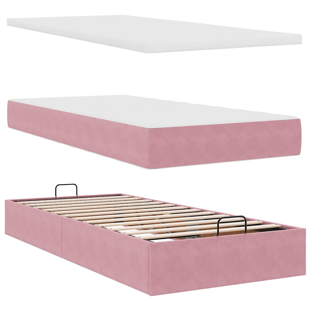 Struttura Letto Pouf con Materassi Rosa 80x200 cm Velluto | homemem39