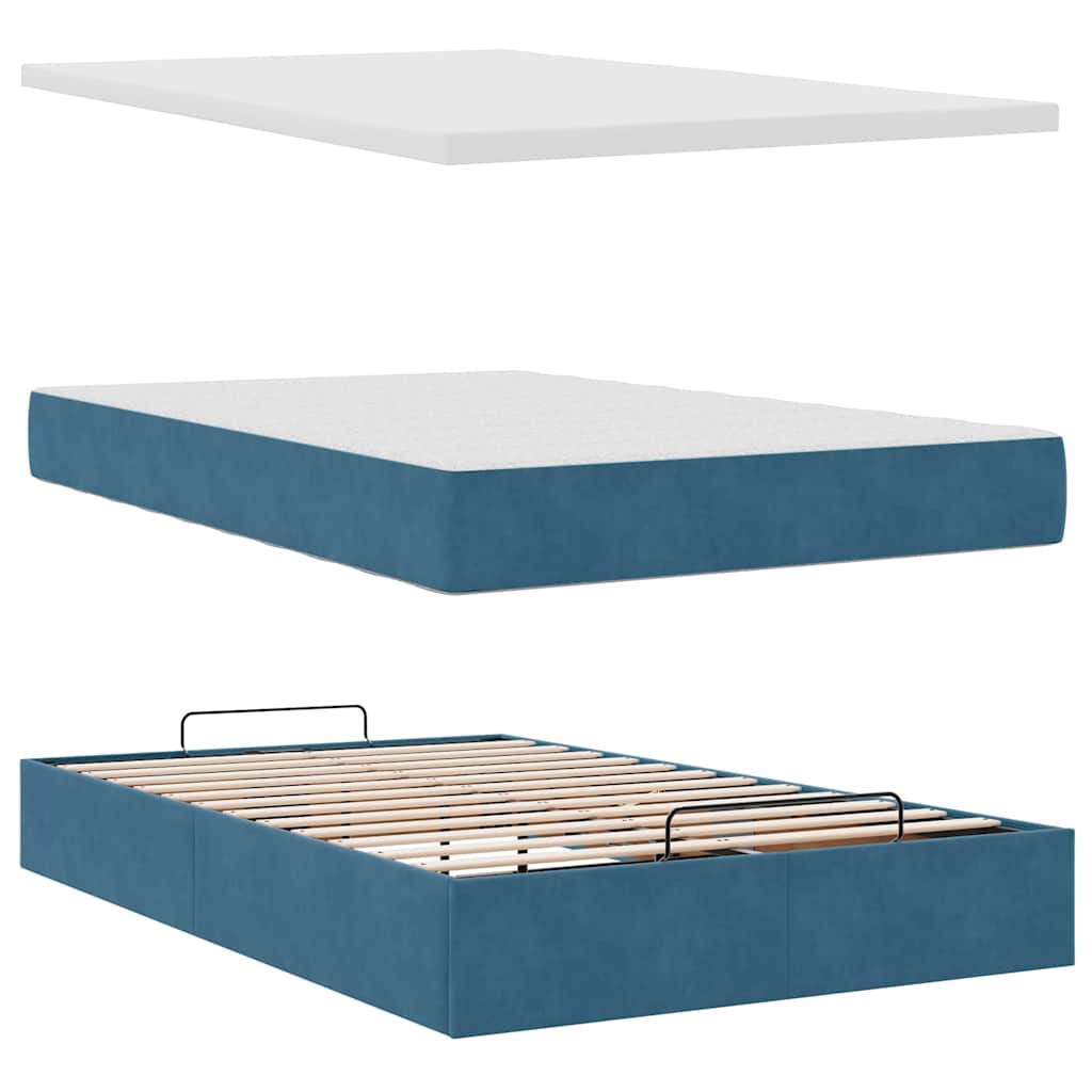 Struttura Letto Pouf con Materassi Blu Scuro 120x200 cm Velluto | homemem39