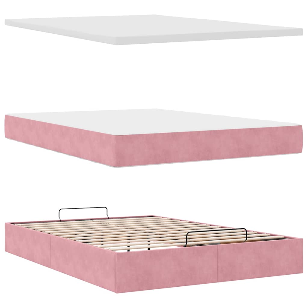 Struttura Letto Pouf con Materassi Rosa 140x190 cm in Velluto | homemem39