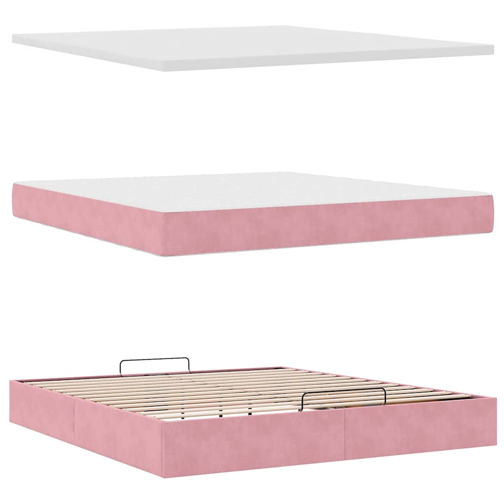 Struttura Letto Pouf con Materassi Rosa 180x200 cm Velluto | homemem39