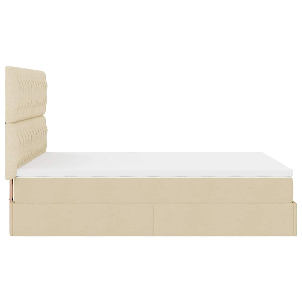 Struttura Letto Pouf con Materasso Crema 140x200 cm in Tessuto | homemem39