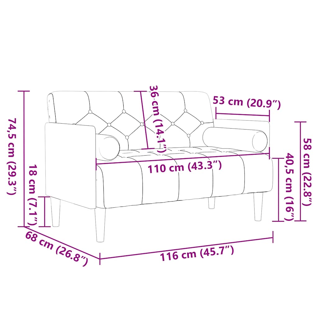 Divano Divanetto con Cuscini Bolster Marrone 110 cm Velluto | homemem39