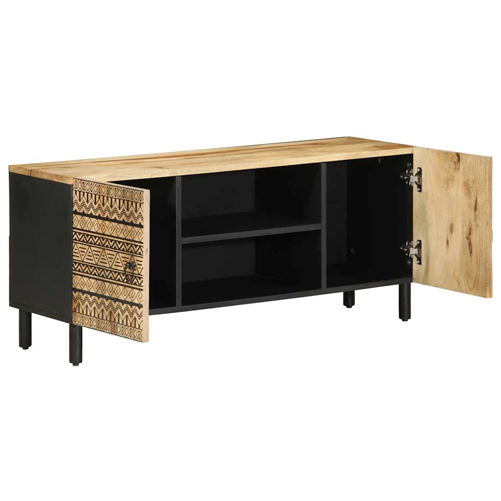 Mobile Porta TV Nero 105x33,5x46 cm Legno Massello Mango Grezzo - homemem39