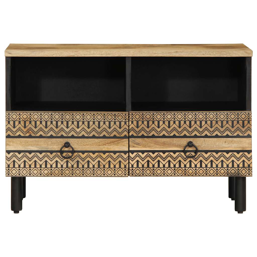 Mobile Porta TV Nero 70x33,5x46 cm Legno Massello Mango Grezzo - homemem39