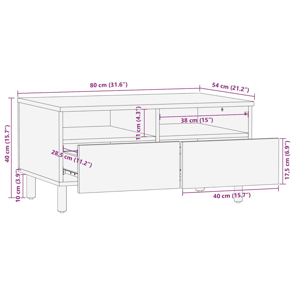 Tavolino da Salotto Nero 80x54x40cm Legno Massello Mango Grezzo | homemem39