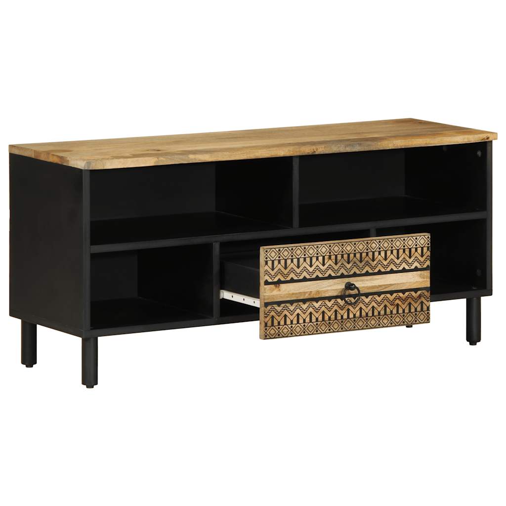 Mobile Porta TV Nero 100x33,5x46 cm Legno Massello Mango Grezzo - homemem39