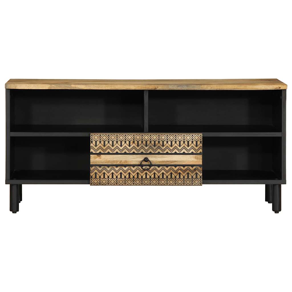 Mobile Porta TV Nero 100x33,5x46 cm Legno Massello Mango Grezzo - homemem39