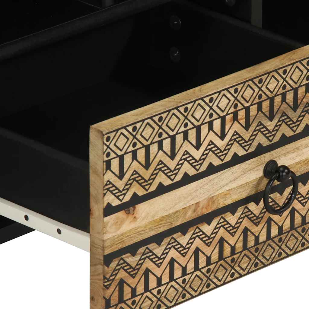 Mobile Porta TV Nero 100x33,5x46 cm Legno Massello Mango Grezzo - homemem39