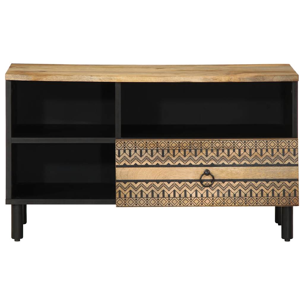 Mobile Porta TV Nero 80x33,5x46 cm Legno Massello Mango Grezzo - homemem39