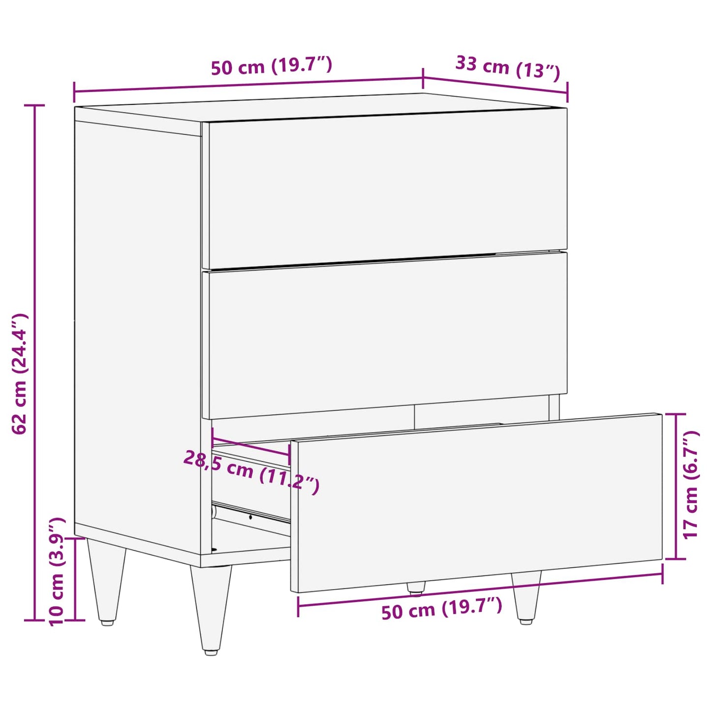 Comodino Multicolore 50 x 33 x 60 cm Legno di mango massello | homemem39