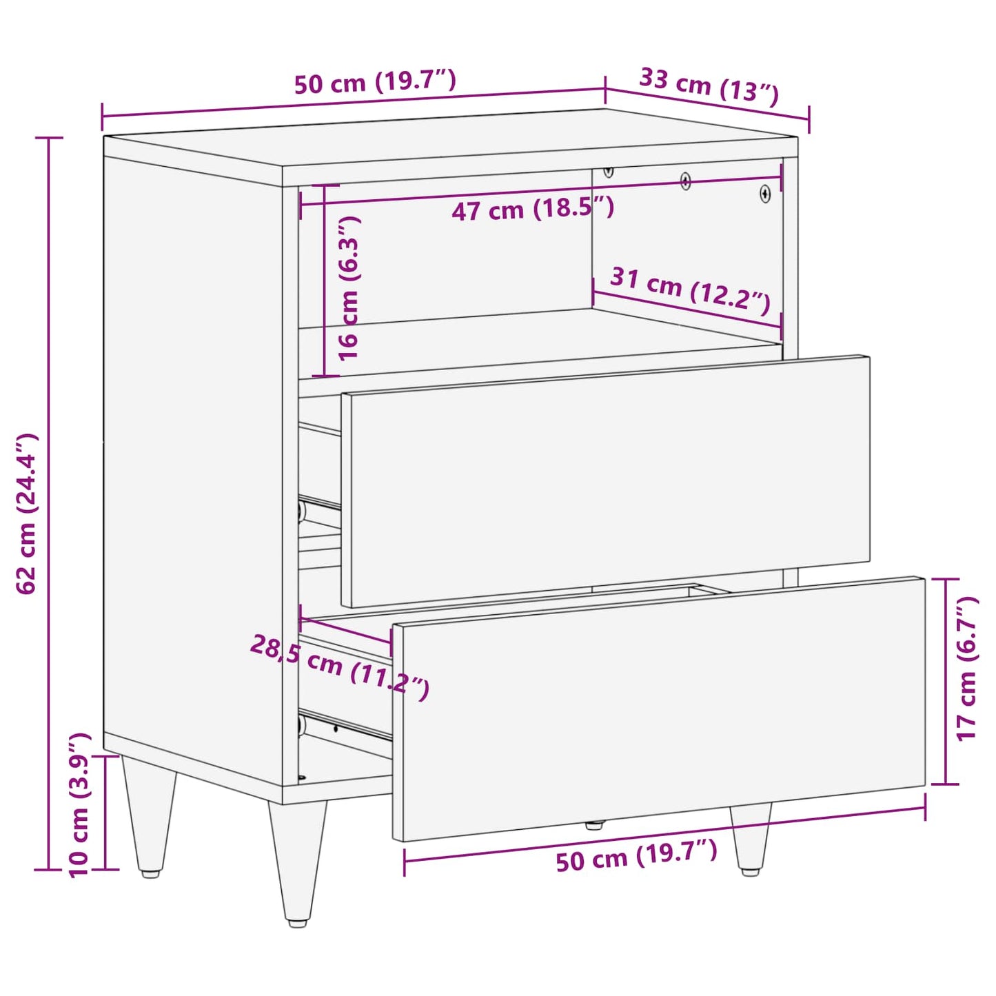 Comodino Multicolore 50 x 33 x 60 cm Legno di mango massello | homemem39