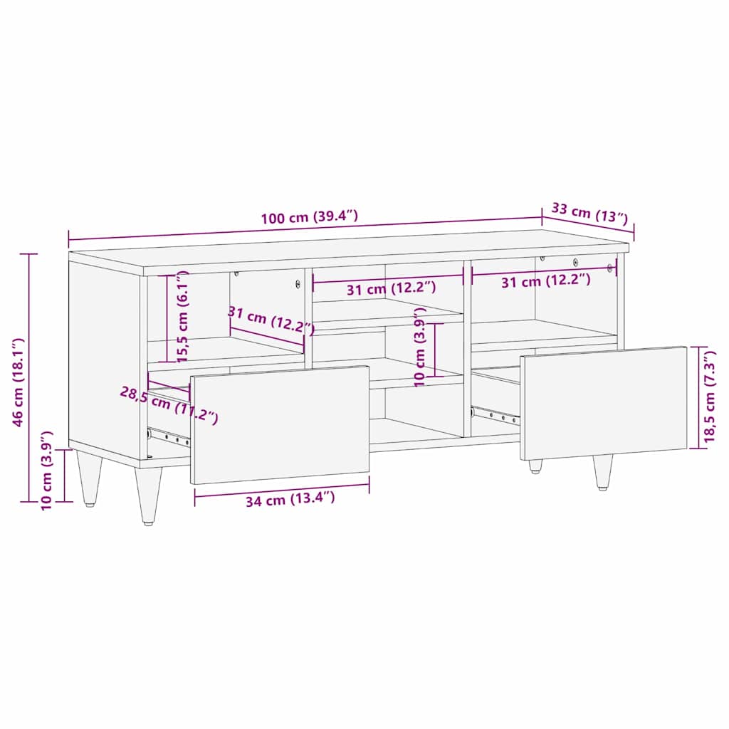 Mobile TV con cassetto Marrone miele 100 x 33 x 46 cm | homemem39