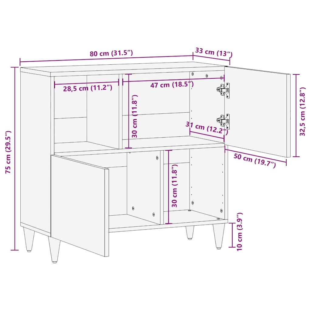 Credenza Marrone 80 x 33 x 75 cm Legno di mango massello | homemem39