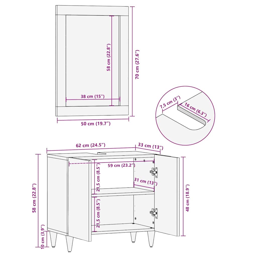 Specchio da bagno con specchio Marrone miele 70 x 50 x 2,5 cm
