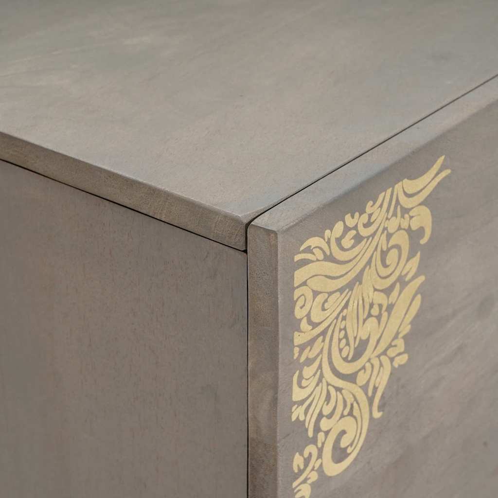 Credenza Grigio e Oro 80 x 33.5 x 75 cm Legno massello di mango