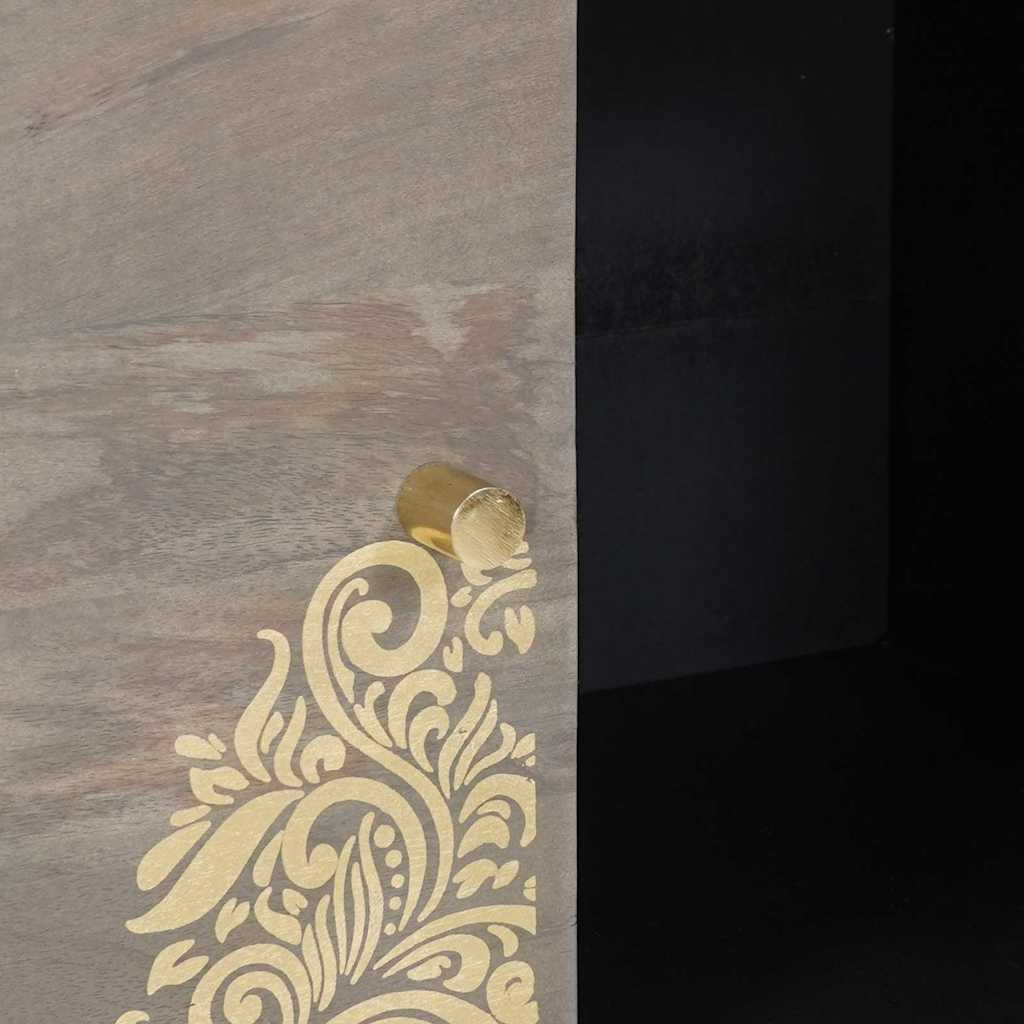 Credenza Grigio e Oro 80 x 33.5 x 75 cm Legno massello di mango