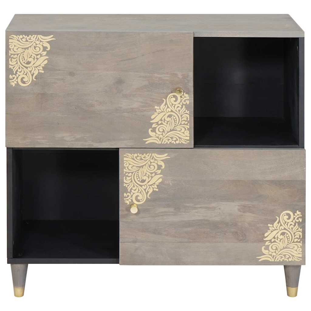 Credenza Grigio e Oro 80 x 33.5 x 75 cm Legno massello di mango