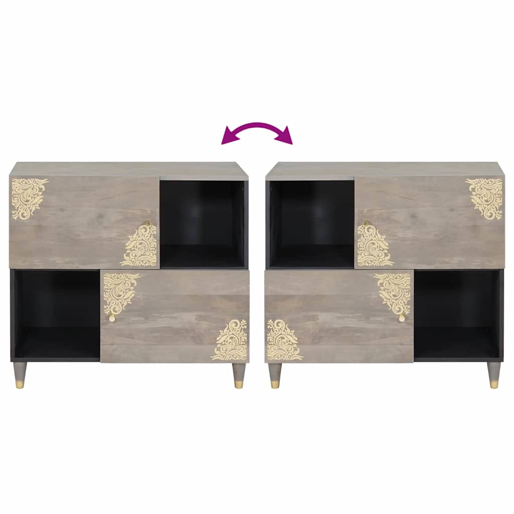 Credenza Grigio e Oro 80 x 33.5 x 75 cm Legno massello di mango