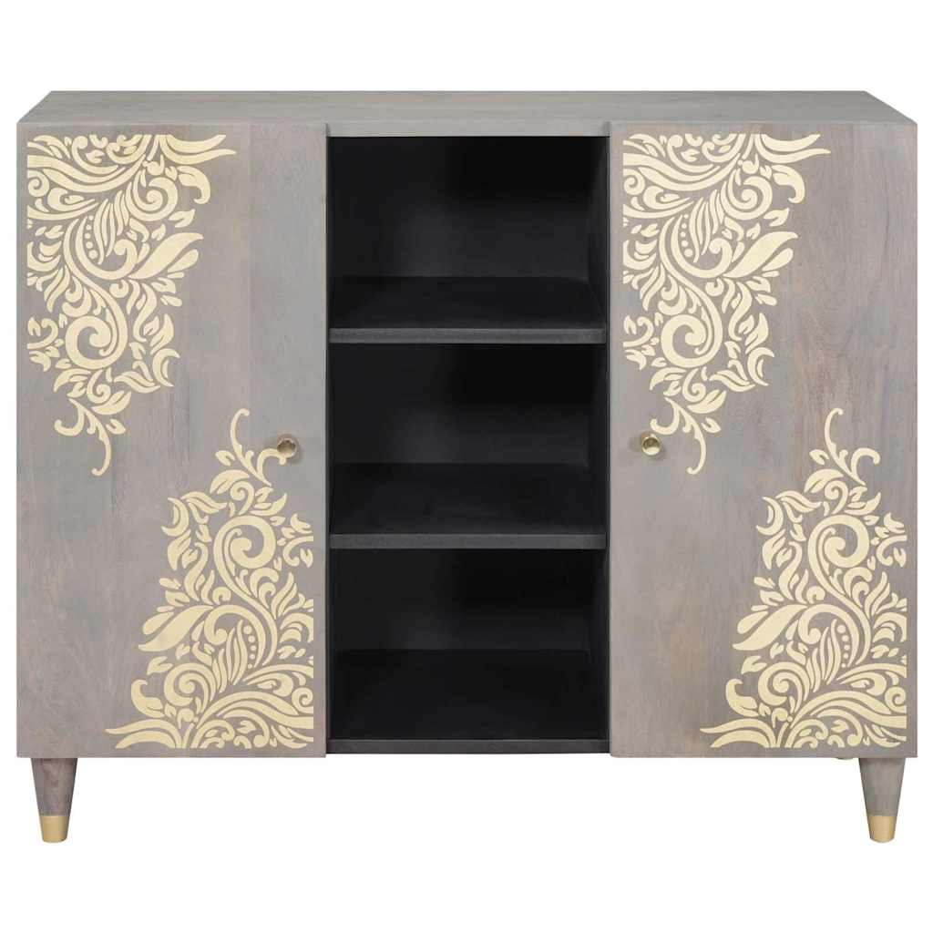Credenza Grigio e Oro 90 x 33.5 x 75 cm Legno massello di mango