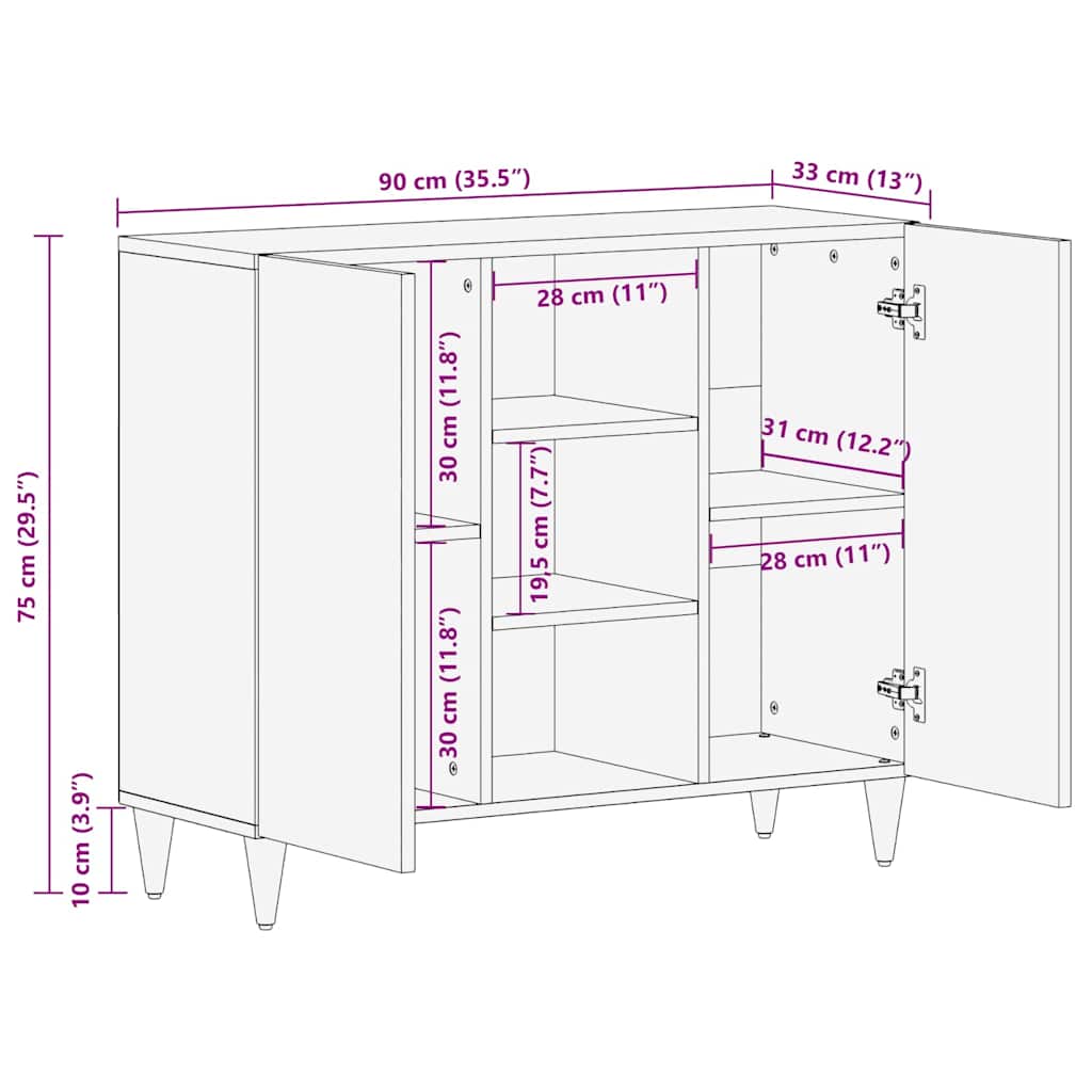 Credenza con porta Nero 90 x 33 x 75 cm Legno di mango massello | homemem39