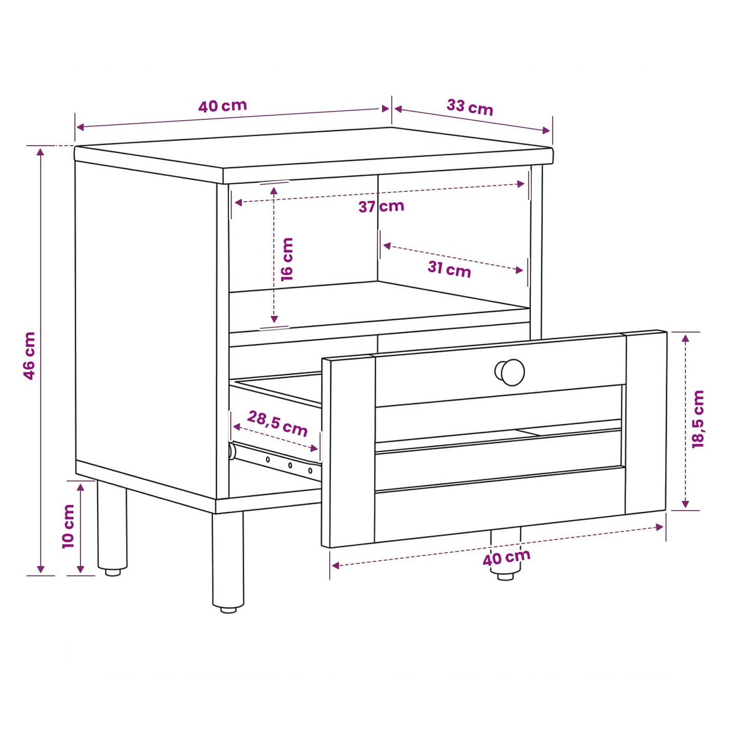 Comodino 2 pz Naturale 40 x 33 x 46 cm Legno di mango massello | homemem39