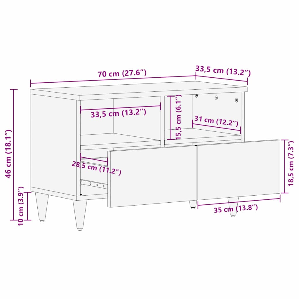 Mobile TV Marrone 70 x 33,5 x 46 cm Legno di mango massello