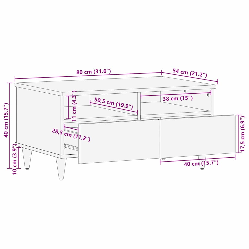 Tavolino da salotto 80 x 54 x 40 cm Legno di mango massello | homemem39