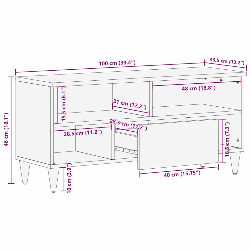 Mobile TV Marrone 100 x 33,5 x 46 cm Legno di mango massello | homemem39