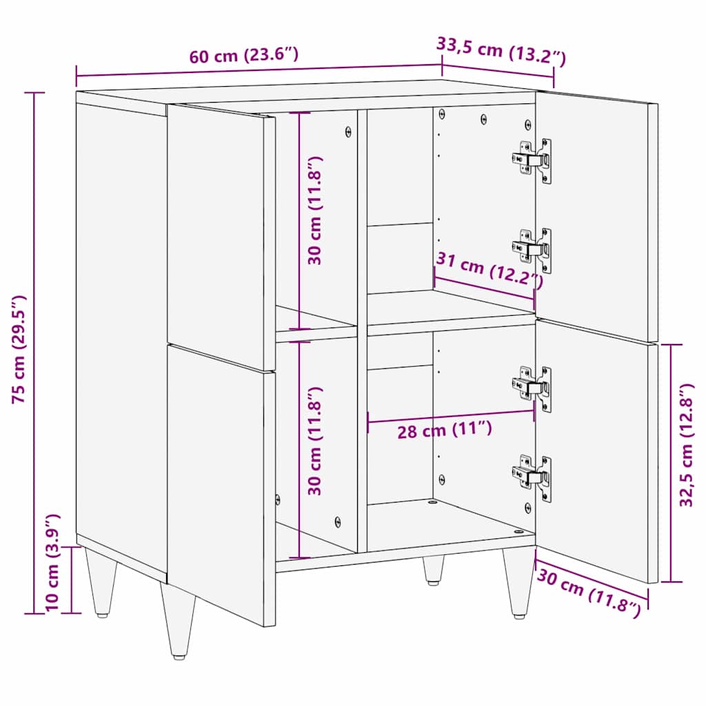 Credenza Marrone 60 x 33,5 x 75 cm Legno di mango massello | homemem39