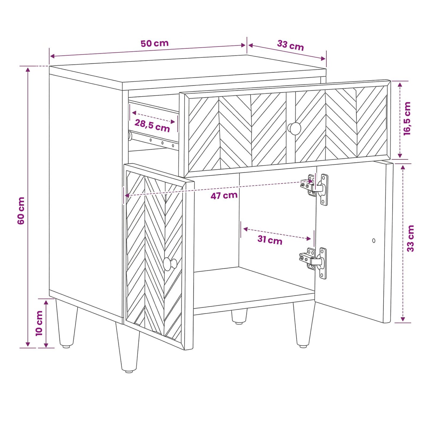 Comodino Marrone 50 x 33 x 60 cm Legno di mango massello | homemem39