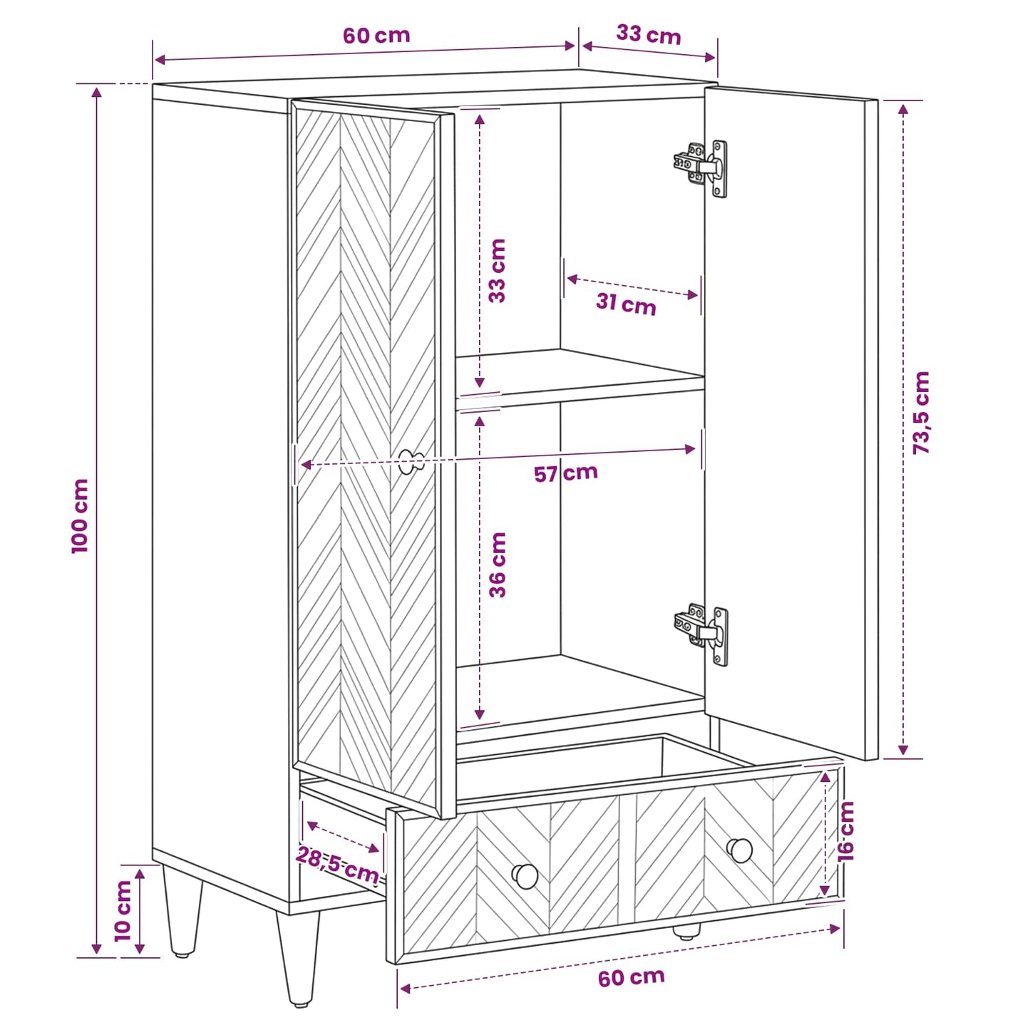 Armadi di Stoccaggio con cassetto Marrone 60 x 33,5 x 100 cm | homemem39