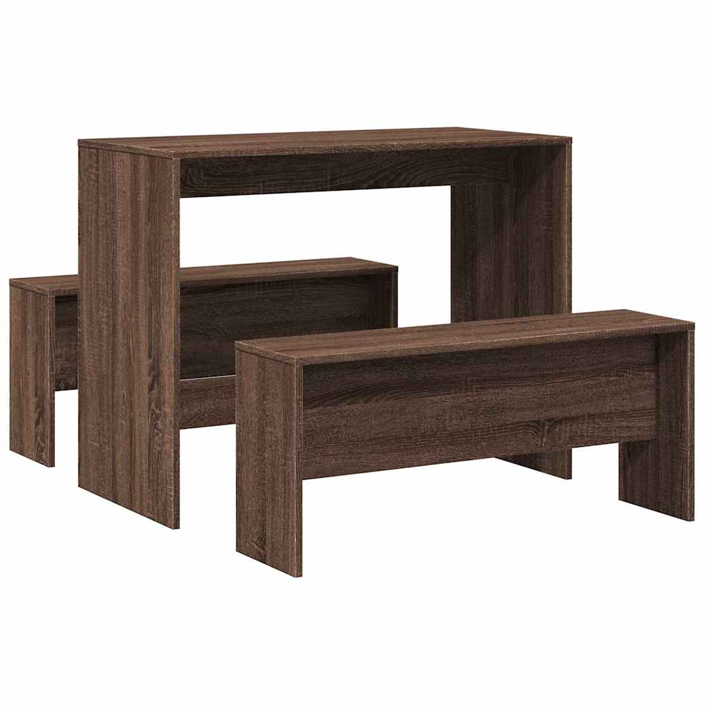 Set Tavolo da Pranzo e Panche 3 pz Rovere Marrone in Truciolato - homemem39