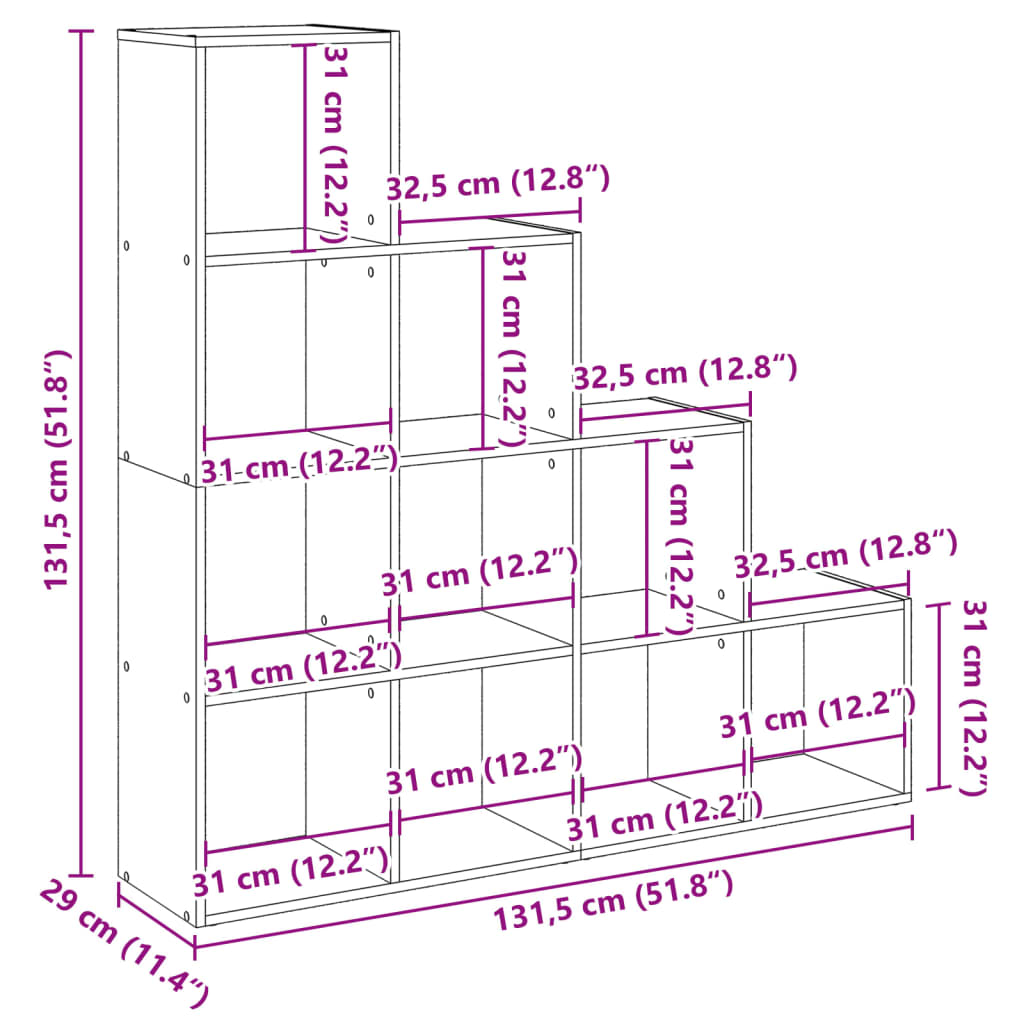 Libreria 4 Ripiani Grigio Sonoma 131,5x29x131,5 cm Truciolato | homemem39