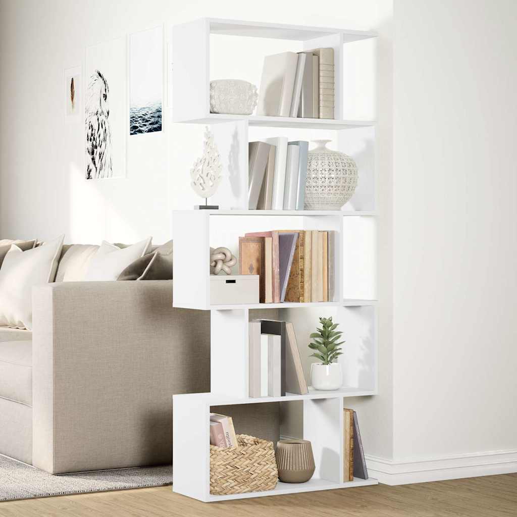 Libreria divisoria per ambienti a 5 ripiani bianca 70x24x161 cm in legno ingegnerizzato | homemem39