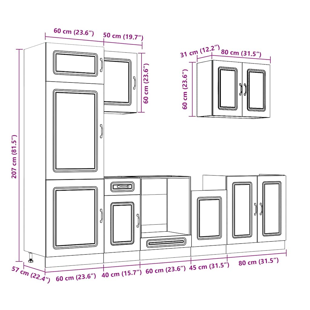Set Mobili da Cucina 7 pz Kalmar Legno Vecchio in Truciolato | homemem39