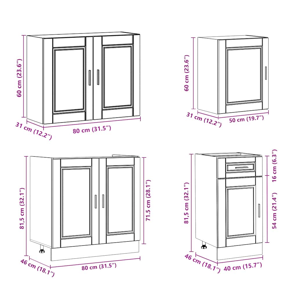 Set Mobili da Cucina 7 pz Kalmar Legno Vecchio in Truciolato - homemem39