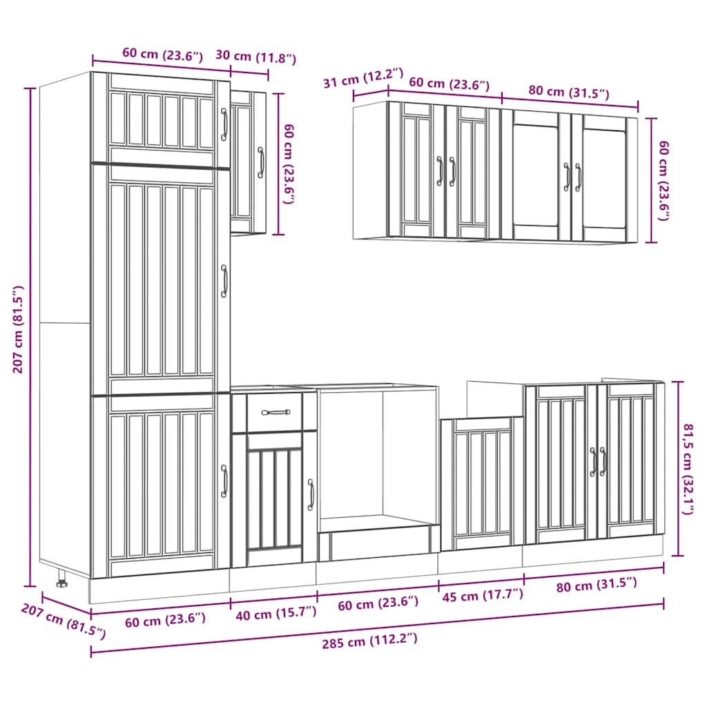 Set Mobili da Cucina 8 pz Kalmar Neri Legno Multistrato | homemem39