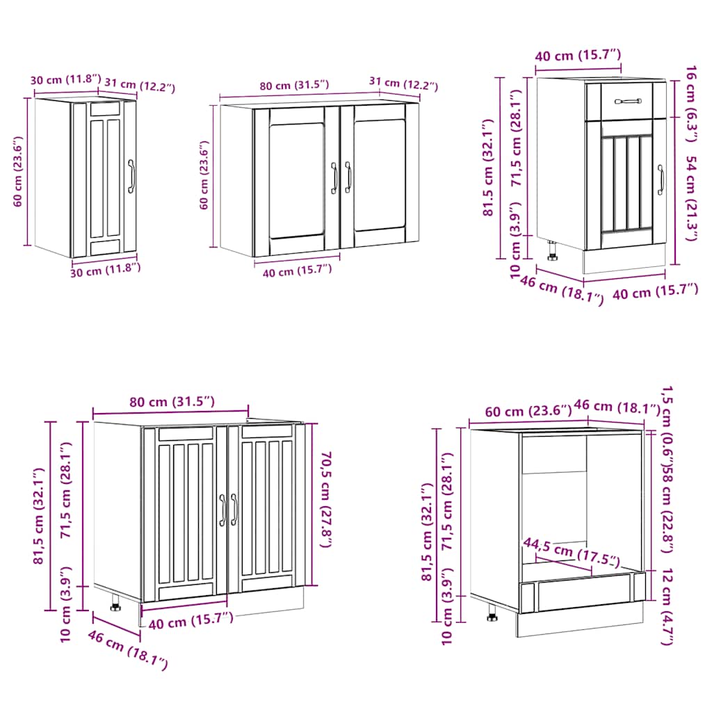 Set Mobili da Cucina 8 pz Kalmar Legno Vecchio in Truciolato - homemem39