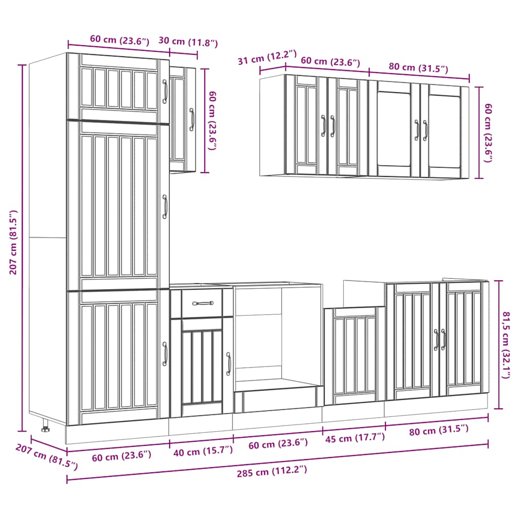 Set Mobili da Cucina 8 pz Kalmar Legno Vecchio in Truciolato - homemem39