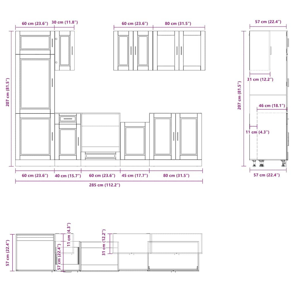 Set Mobili da Cucina 8 pz Kalmar Legno Vecchio in Truciolato - homemem39