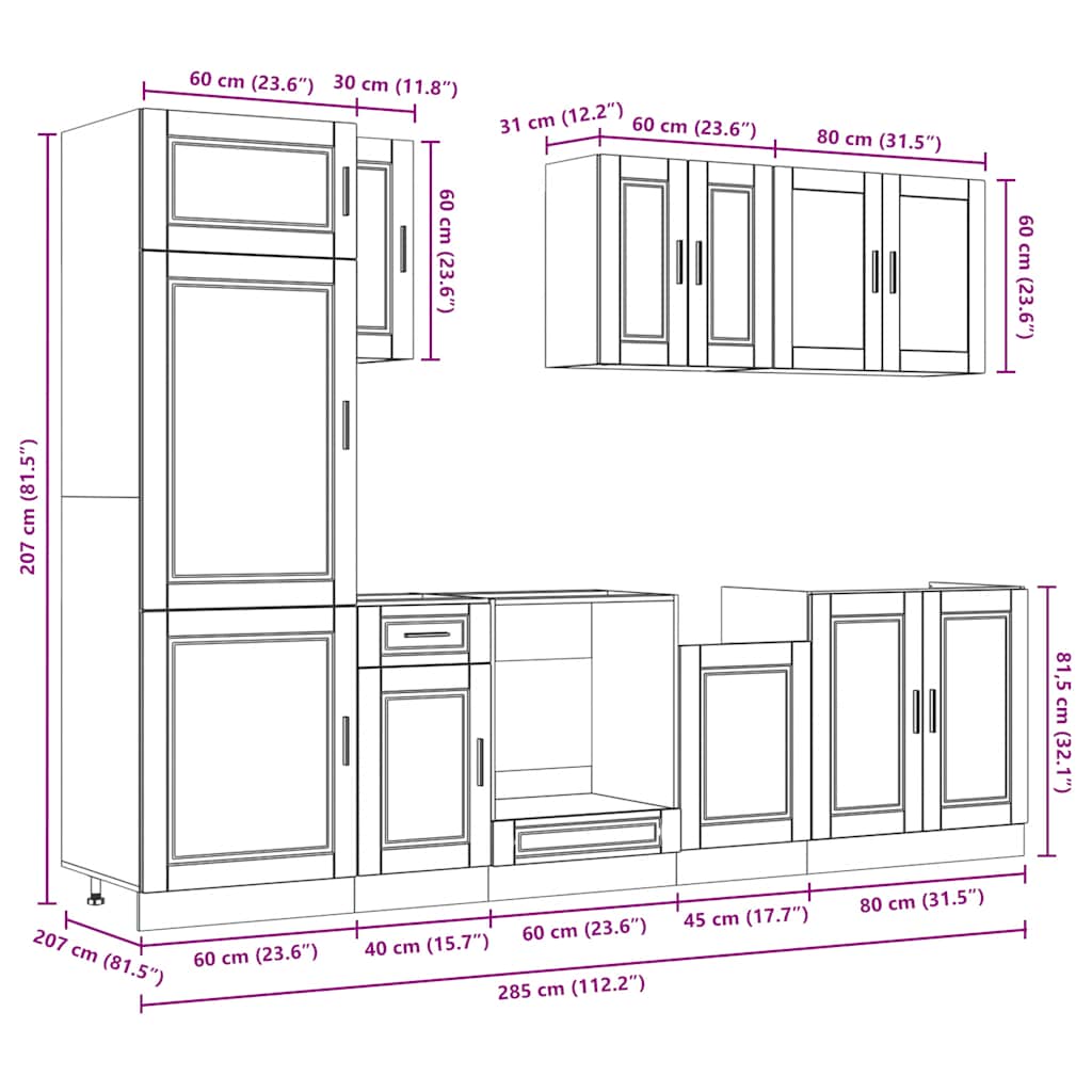 Set Mobili da Cucina 8 pz Kalmar Legno Vecchio in Truciolato - homemem39