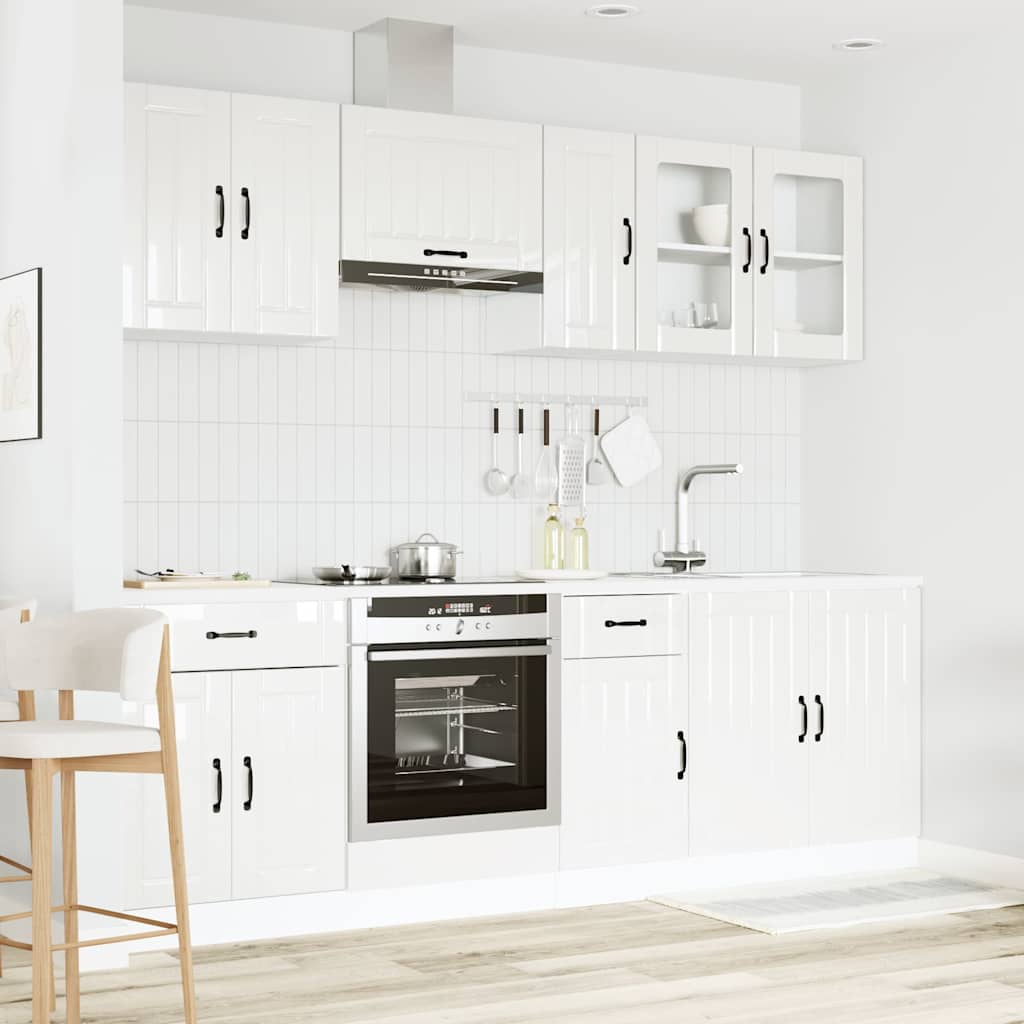 Set Mobili da Cucina 8 pz Kalmar Bianchi Lucido in Truciolato - homemem39
