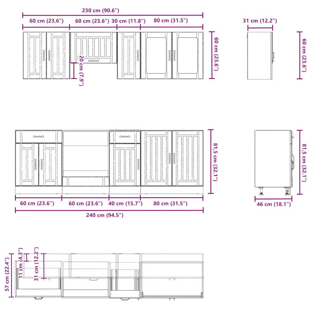 Set Mobili da Cucina 8 pz Kalmar Bianchi Lucido in Truciolato - homemem39