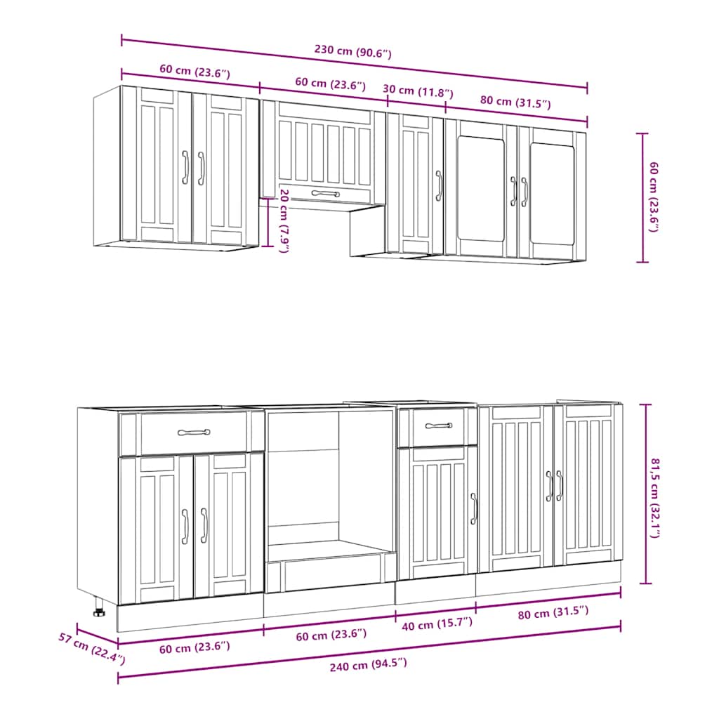 Set Mobili da Cucina 8 pz Kalmar Legno Vecchio in Truciolato - homemem39