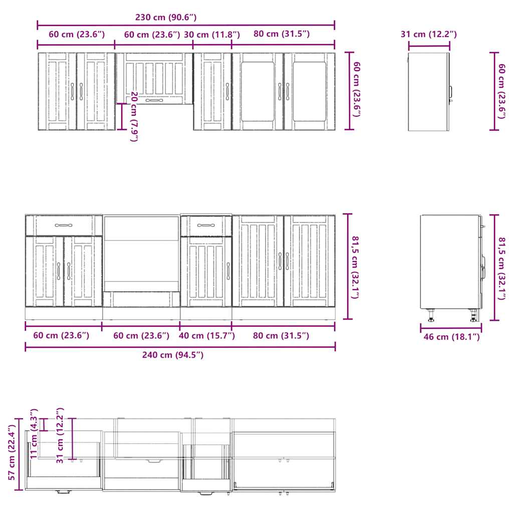 Set Mobili da Cucina 8 pz Kalmar Rovere Artigianale Truciolato - homemem39