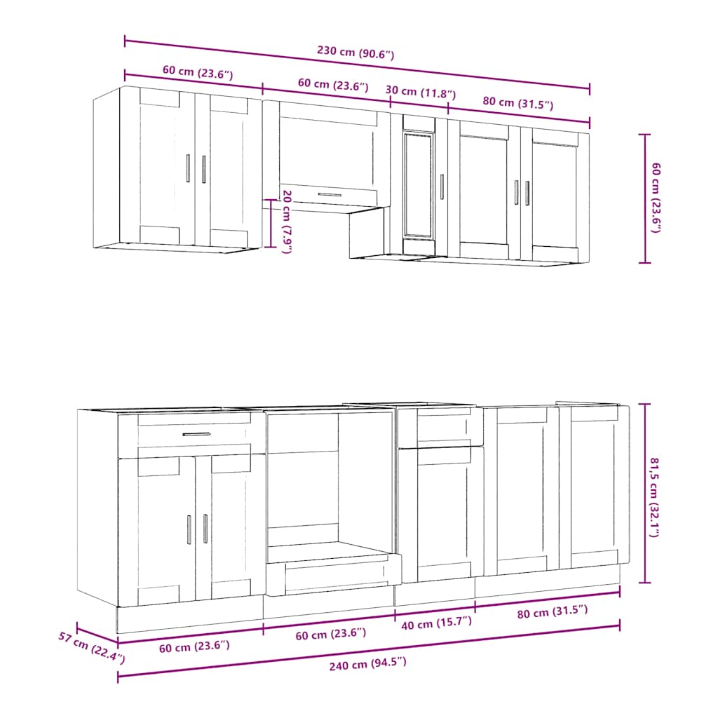 Set Mobili da Cucina 8 pz Kalmar Legno Vecchio in Truciolato - homemem39